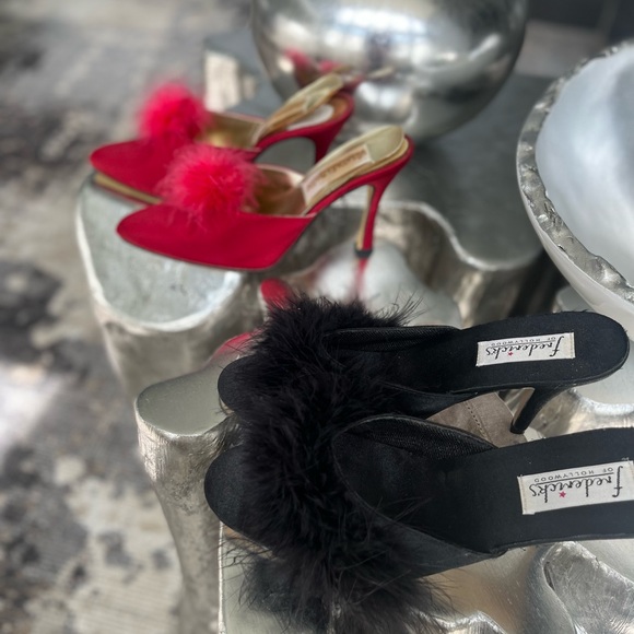 Red and black satin true vintage sexy mules size 8 new and in worn condition 70s - Picture 8 of 16